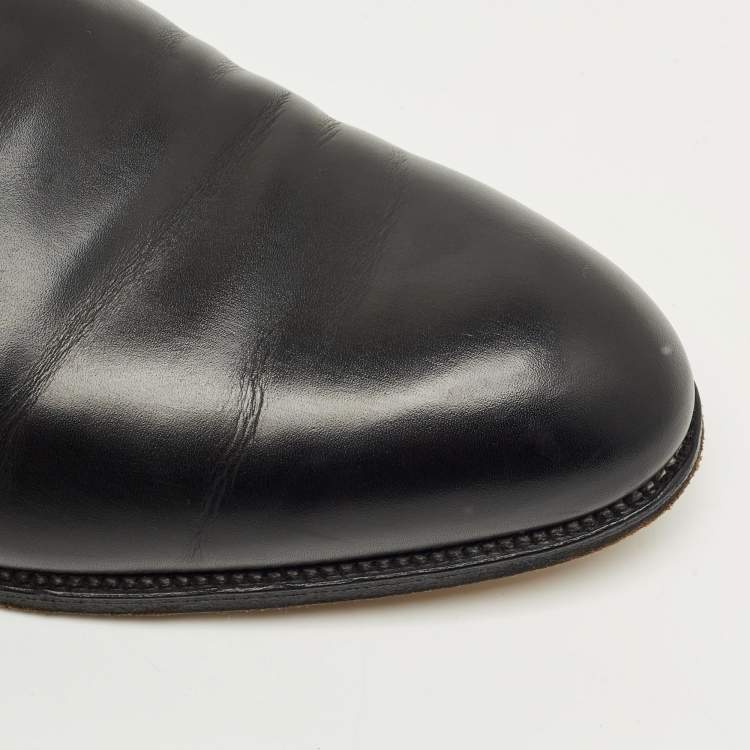 Pre Owned J.M.Weston Black Leather Slip On Smoking Slippers Size 46