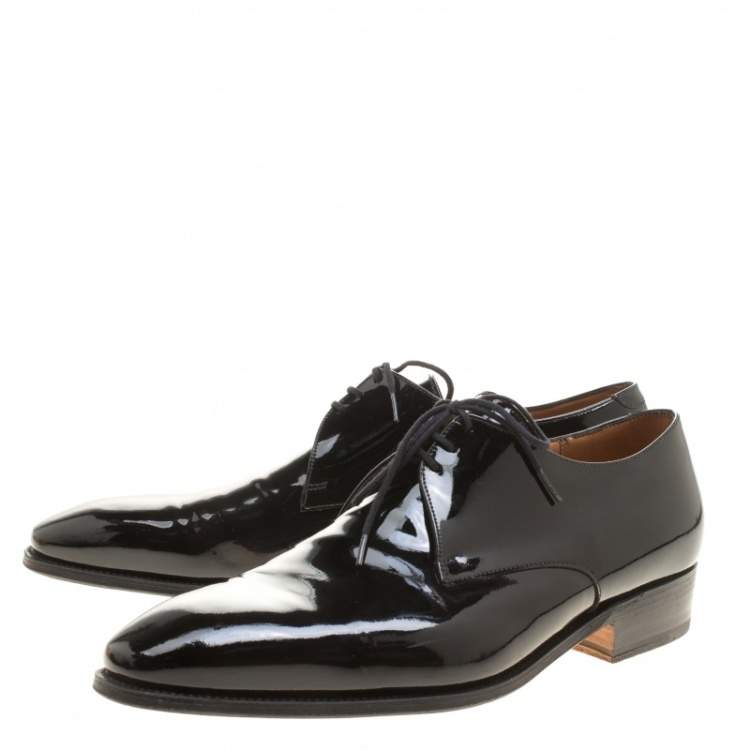 Pre Owned J.M.Weston Black Patent Leather Lace Up Derby Size 43