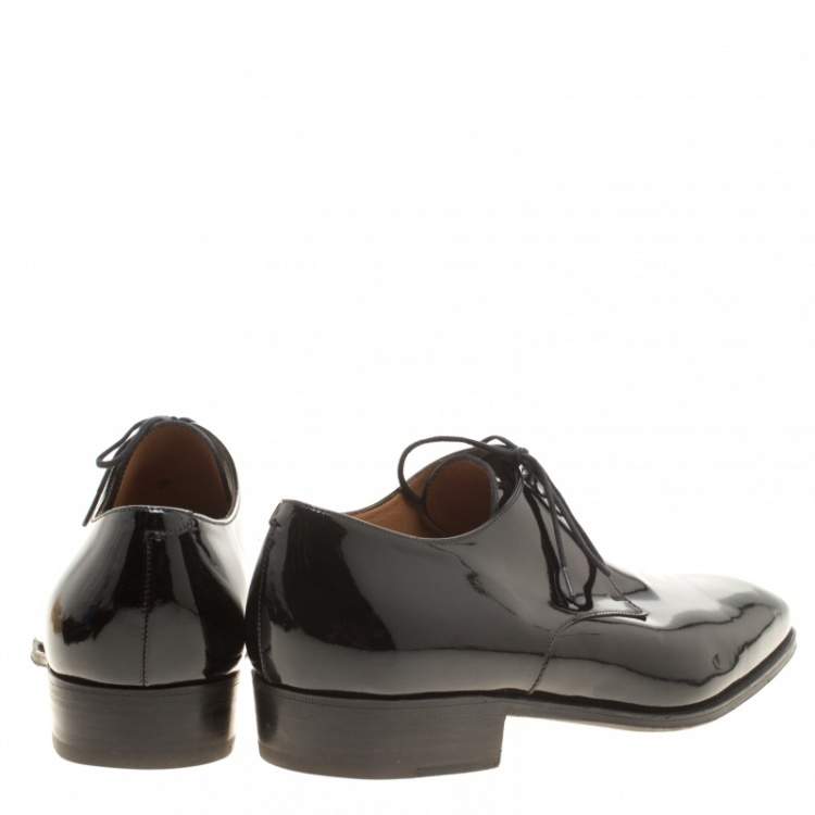 Pre Owned J.M.Weston Black Patent Leather Lace Up Derby Size 43