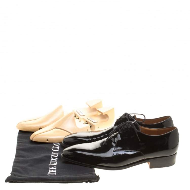 Pre Owned J.M.Weston Black Patent Leather Lace Up Derby Size 43