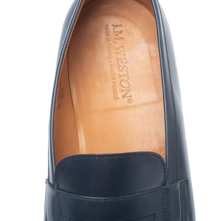 Pre Owned JM Weston Blue Leather Penny Loafers Size 44