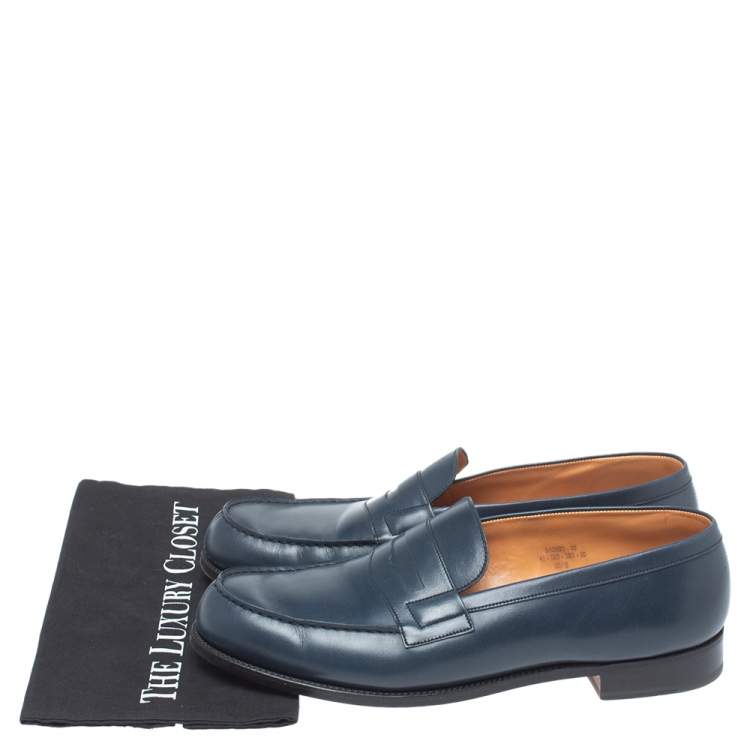 Pre Owned JM Weston Blue Leather Penny Loafers Size 44