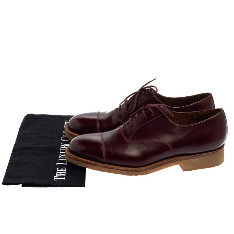 Pre Owned J.M.Weston Burgundy Leather Cap Toe Lace Up Oxford Size 41