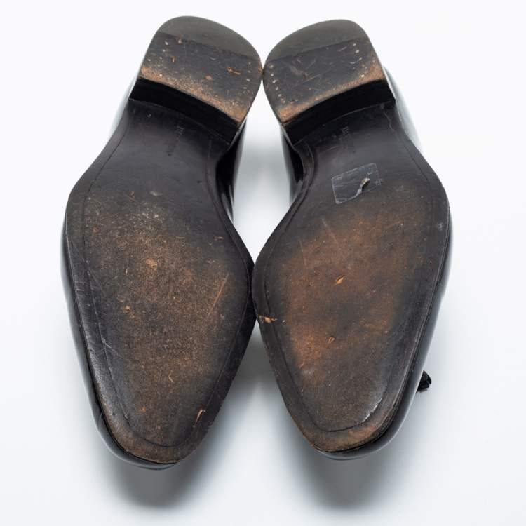Pre Owned J.M.Weston Black Patent Leather Tassel Slip On Loafers Size 42