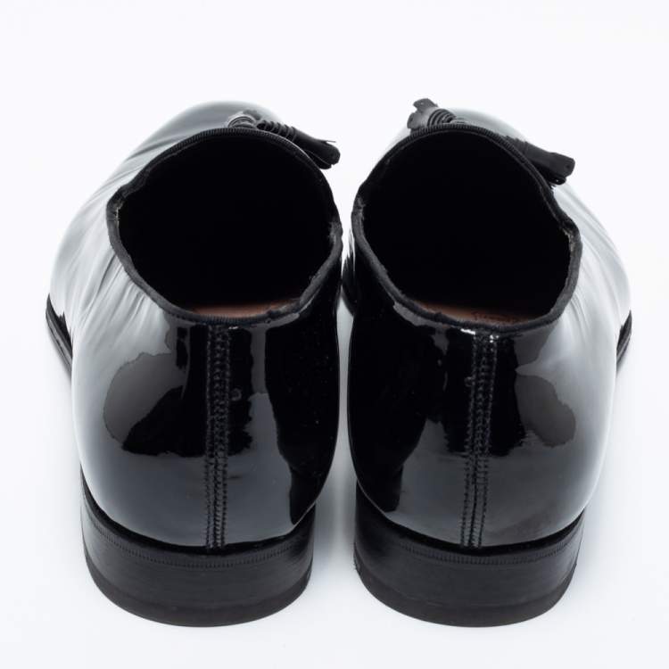 Pre Owned J.M.Weston Black Patent Leather Tassel Slip On Loafers Size 42