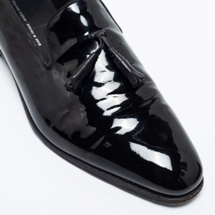 Pre Owned J.M.Weston Black Patent Leather Tassel Slip On Loafers Size 42