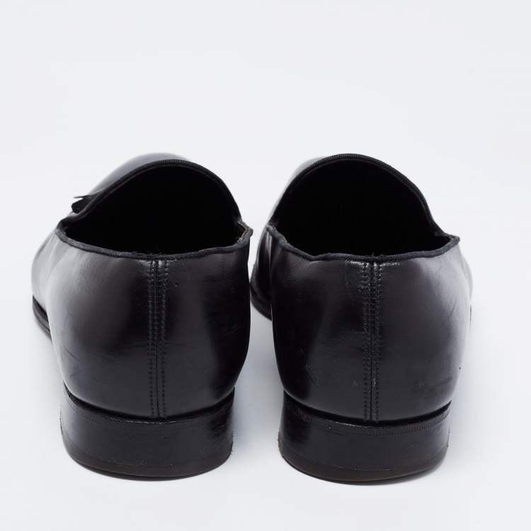 Pre Owned J.M.Weston Black Leather Tassel Slip On Loafers Size 42