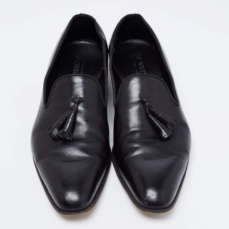 Pre Owned J.M.Weston Black Leather Tassel Slip On Loafers Size 42