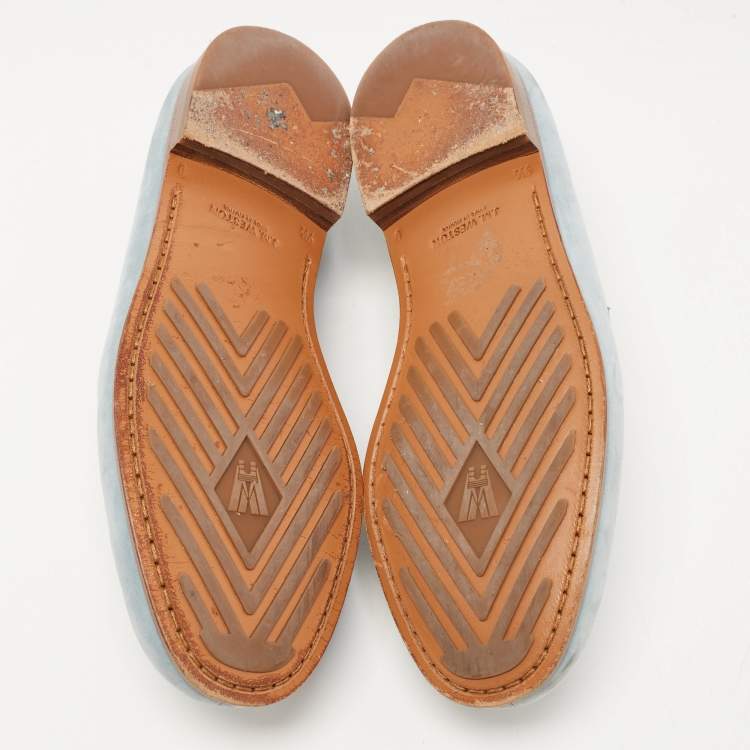 مملوكة مسبقًا J.M.Weston Blue Nubuck Leather Le Moc Weston Loafers Size 43.5
