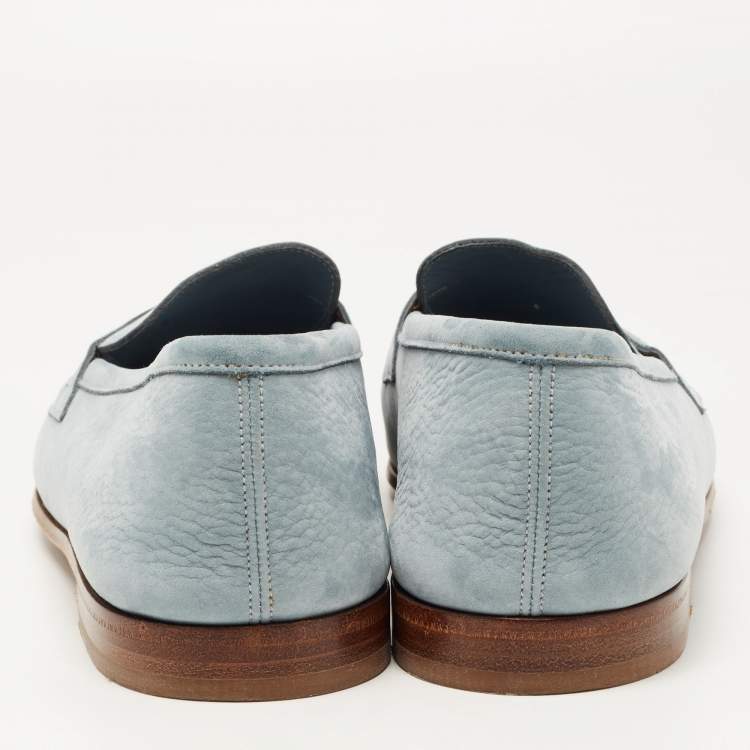 مملوكة مسبقًا J.M.Weston Blue Nubuck Leather Le Moc Weston Loafers Size 43.5