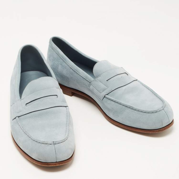 مملوكة مسبقًا J.M.Weston Blue Nubuck Leather Le Moc Weston Loafers Size 43.5