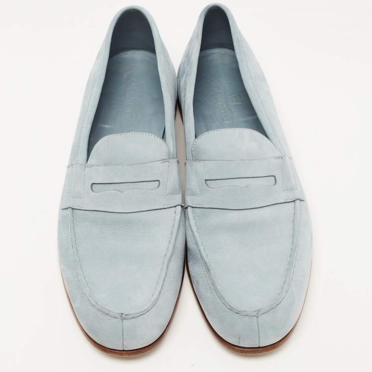 مملوكة مسبقًا J.M.Weston Blue Nubuck Leather Le Moc Weston Loafers Size 43.5