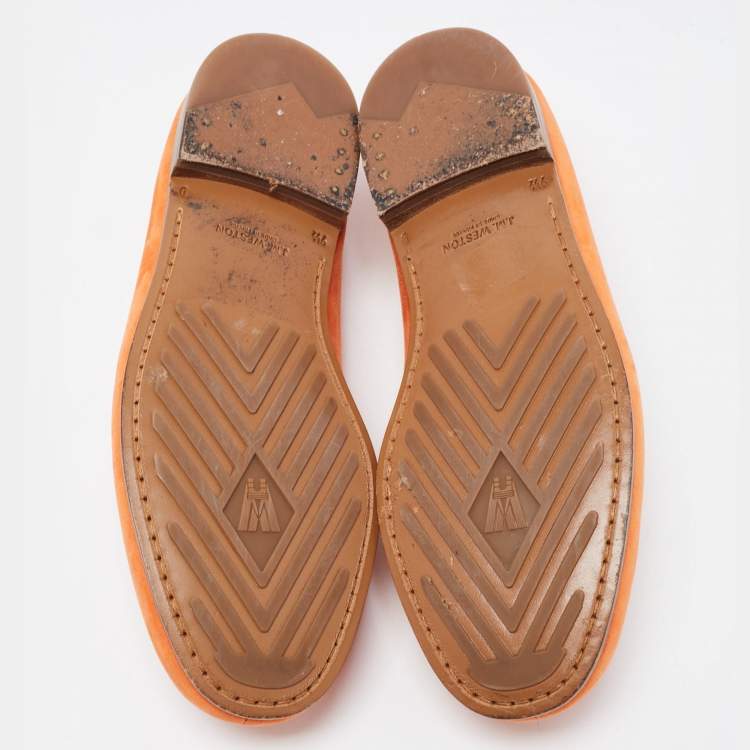 Pre Owned J.M.Weston Orange Nubuck Leather Le Moc Weston Loafers Size 43.5