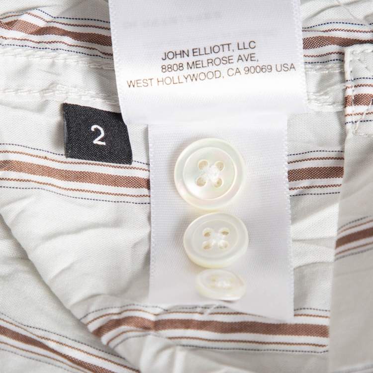 Pre Owned John Elliott Grey Pinstripe Cotton Crinkle Shirt M