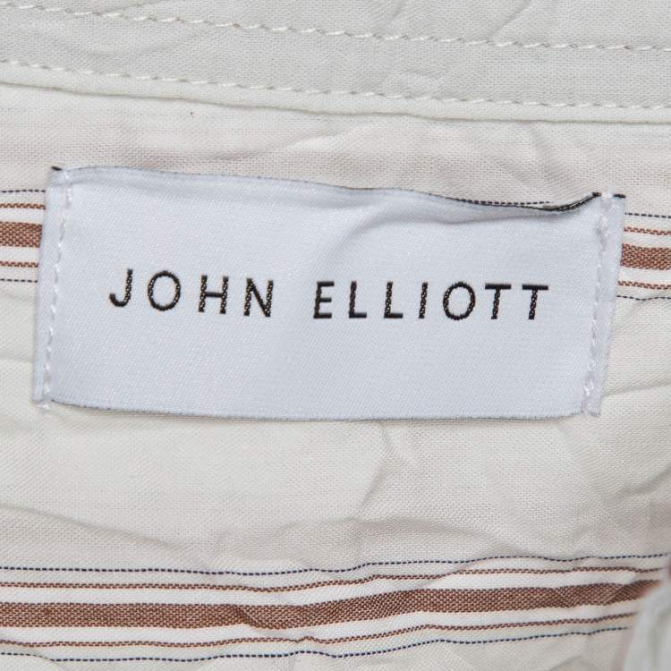 Pre Owned John Elliott Grey Pinstripe Cotton Crinkle Shirt M
