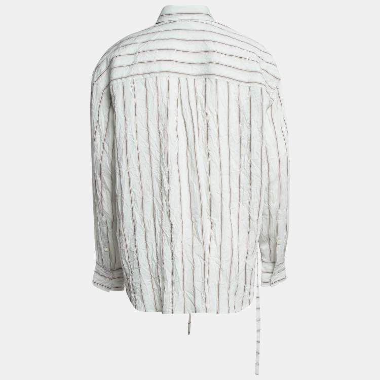 Pre Owned John Elliott Grey Pinstripe Cotton Crinkle Shirt M