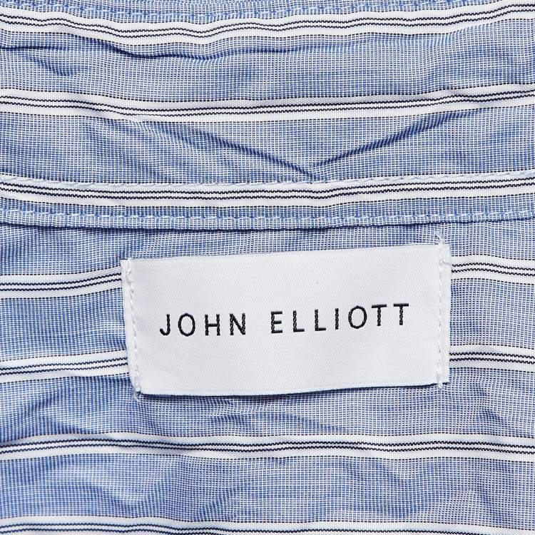 مملوكة مسبقًا John Elliott Blue Striped Cotton Crinkle Oversized Shirt M