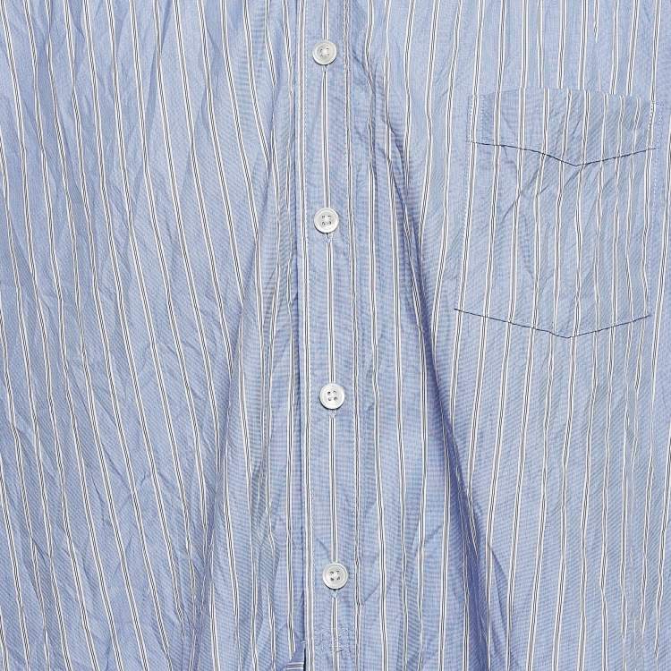 مملوكة مسبقًا John Elliott Blue Striped Cotton Crinkle Oversized Shirt M
