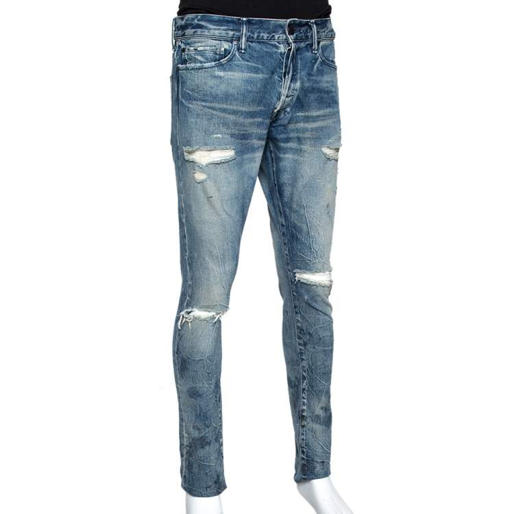 Pre Owned John Elliott Blue Distressed Denim The Cast 2 Slim Fit Jeans M