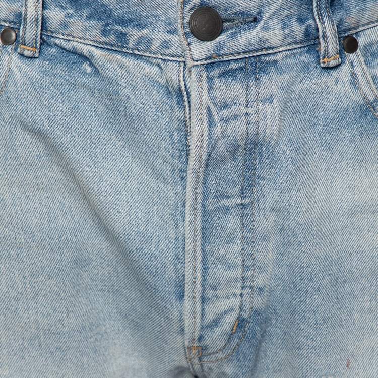 Pre Owned John Elliott Blue Denim Painted Detail Distressed Cropped Jeans M