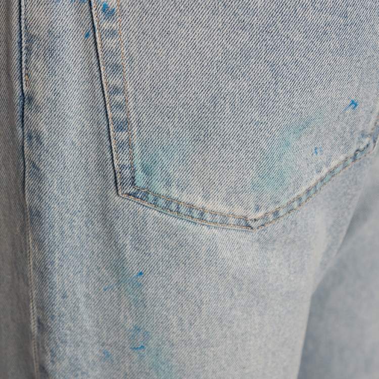 Pre Owned John Elliott Blue Denim Painted Detail Distressed Cropped Jeans M
