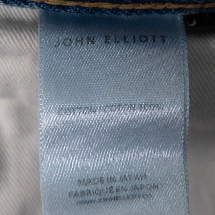 Pre Owned John Elliott Blue Denim Painted Detail Distressed Cropped Jeans M