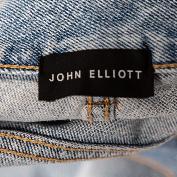 Pre Owned John Elliott Blue Denim Painted Detail Distressed Cropped Jeans M