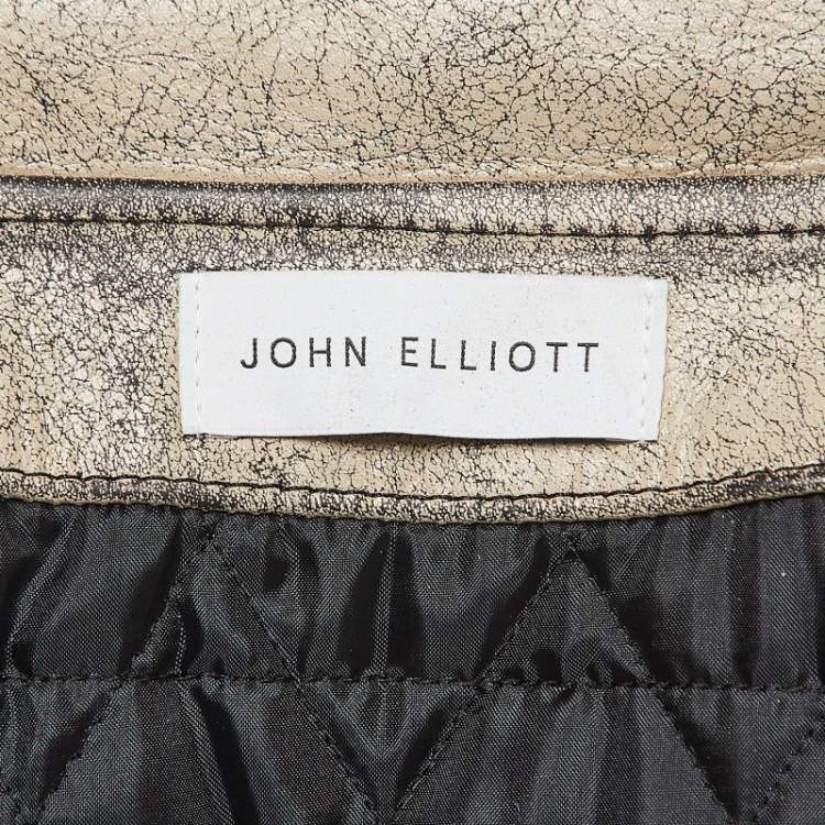 Pre Owned John Elliott X Blackmeans Beige Distress Ivory Paint Leather Riders Jacket XL