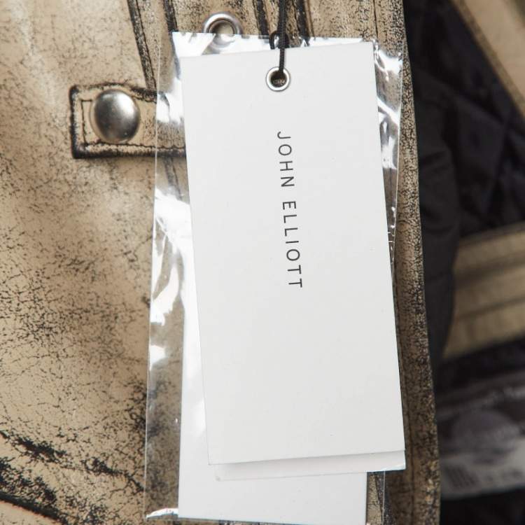 Pre Owned John Elliott X Blackmeans Beige Distress Ivory Paint Leather Riders Jacket XL