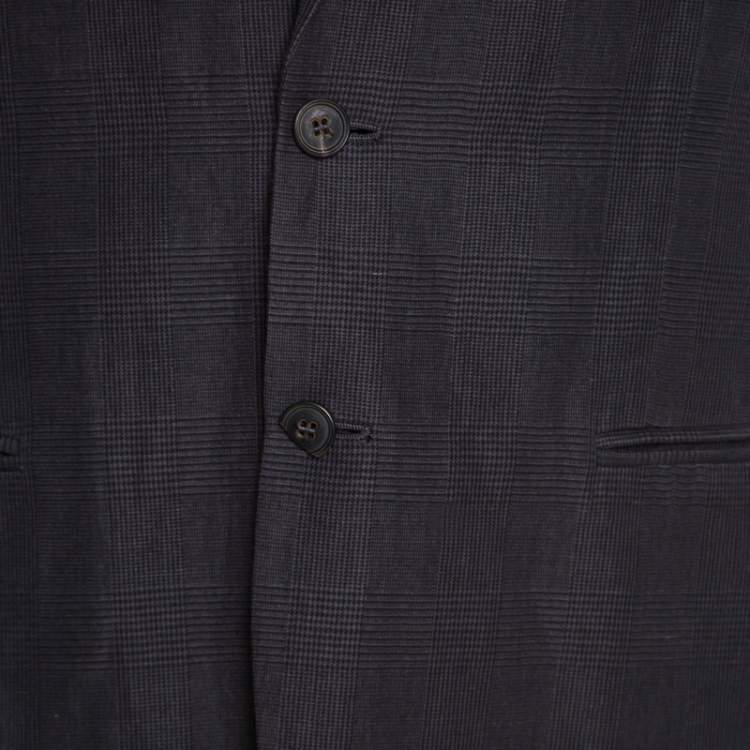 Pre Owned John Varvatos Dark Grey Houndstooth Patterned Linen Cotton Blazer XL