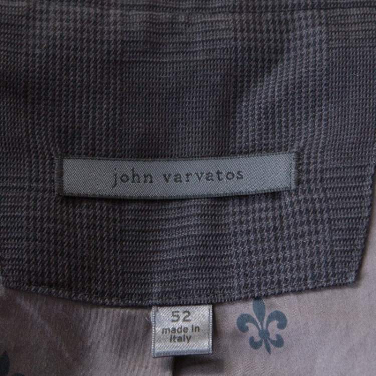 Pre Owned John Varvatos Dark Grey Houndstooth Patterned Linen Cotton Blazer XL