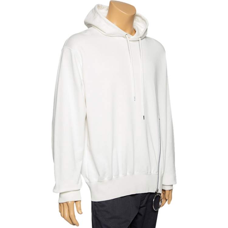 Johnlawrencesullivan White Cotton Zip Detail Hoodie L