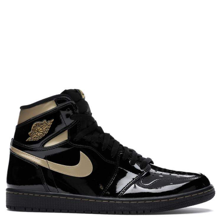 Pre Owned Nike Jordan 1 High Black Metallic Gold Sneakers Size EU 41 US 8