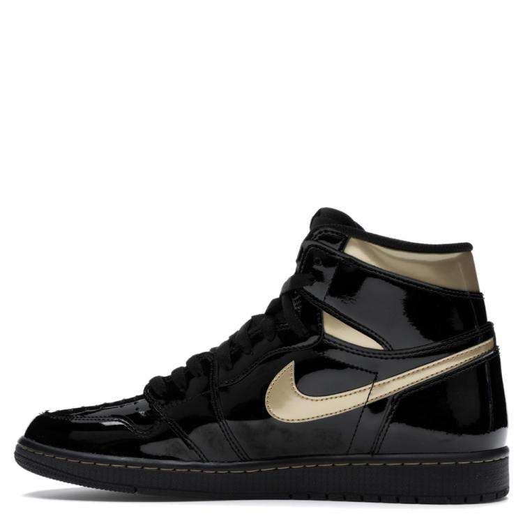 Pre Owned Nike Jordan 1 High Black Metallic Gold Sneakers Size EU 41 US 8