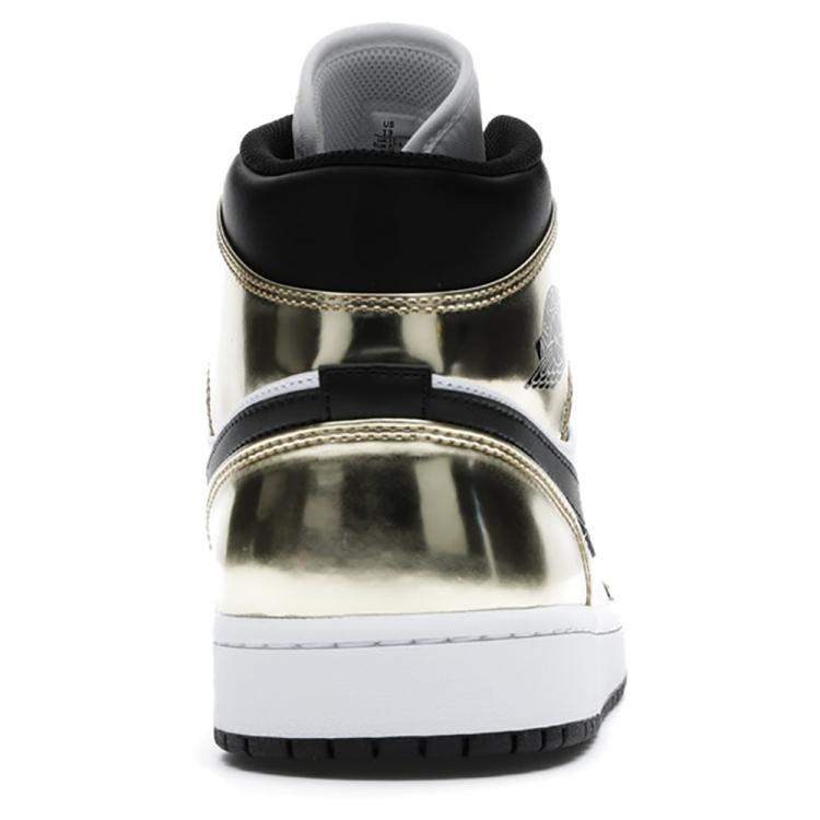Pre Owned Nike Jordan 1 Mid Metallic Gold Black White Sneakers US Size10 EU Size 44