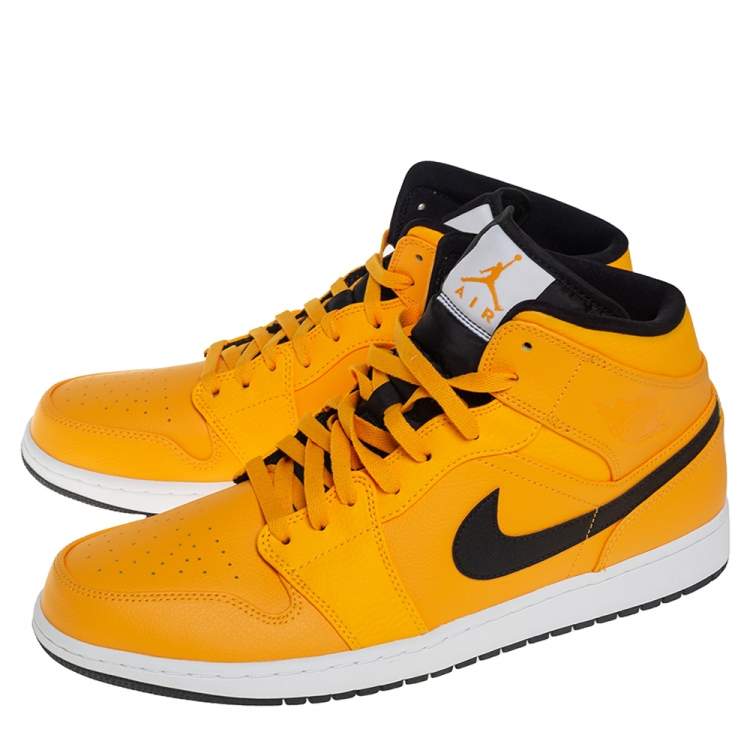Pre Owned Air Jordan 1 Mid University Gold/Black Sneakers Size 47.5