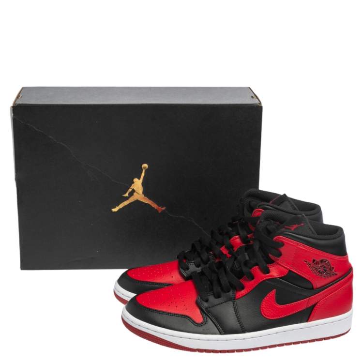 مملوكة مسبقًا Nike Jordan Black/Red Leather and Fabric 1 Mid Sneakers Size 43
