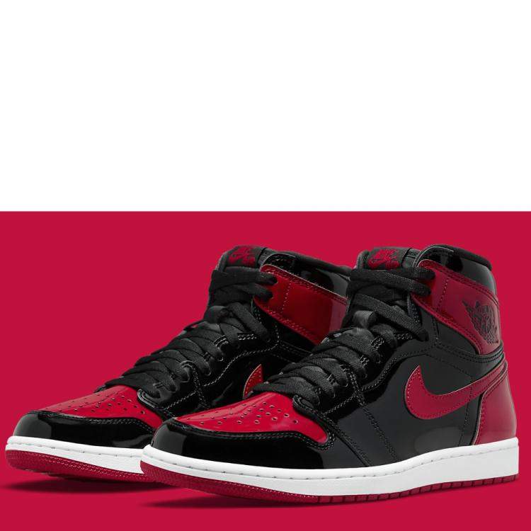 Pre Owned Jordan 1 High Patent Bred Sneakers Size US 7 (EU 40)