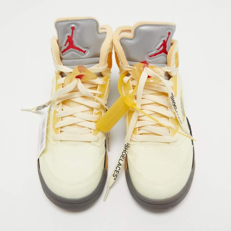 Pre Owned Off White x Air Jordan Cream Mesh Air Jordan 5 Retro Sail High Top Sneakers Size 41