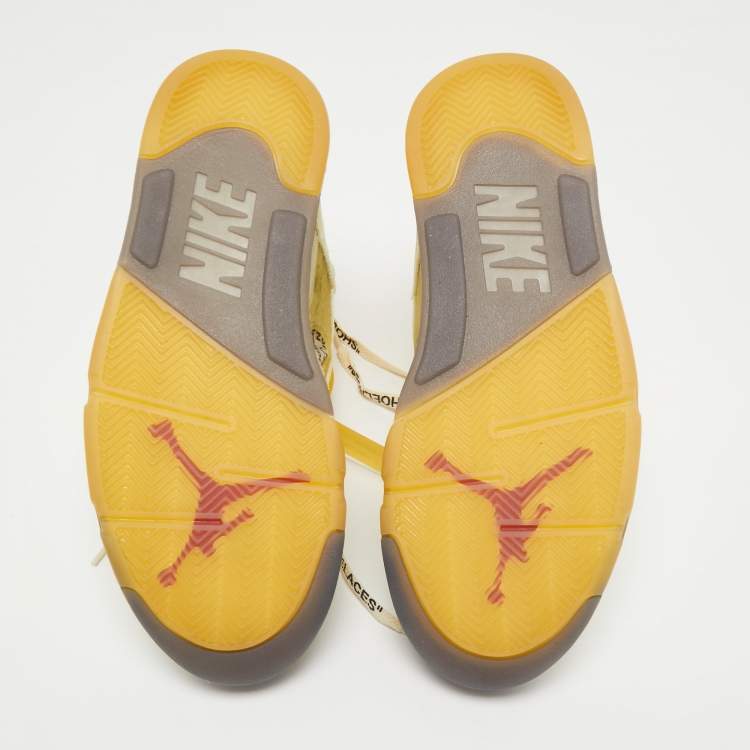 Pre Owned Off White x Air Jordan Cream Mesh Air Jordan 5 Retro Sail High Top Sneakers Size 41