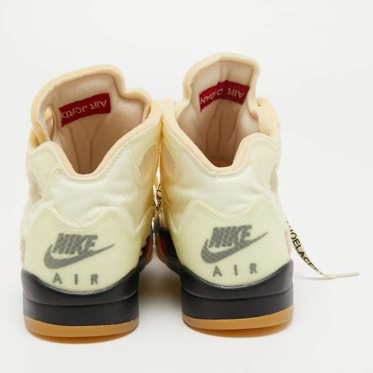 Pre Owned Off White x Air Jordan Cream Mesh Air Jordan 5 Retro Sail High Top Sneakers Size 41