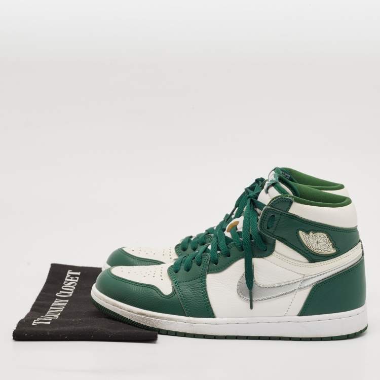 Pre Owned Air Jordan Green/White Leather jordan 1 Retro Gorge Green Sneakers Size 44.5