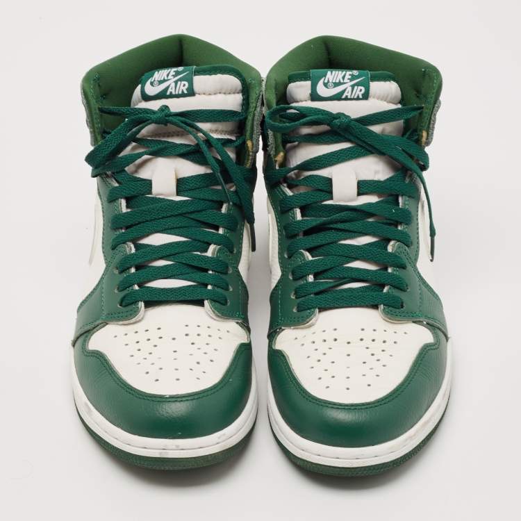 Pre Owned Air Jordan Green/White Leather jordan 1 Retro Gorge Green Sneakers Size 44.5