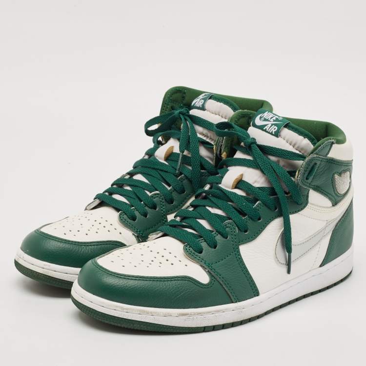 Pre Owned Air Jordan Green/White Leather jordan 1 Retro Gorge Green Sneakers Size 44.5