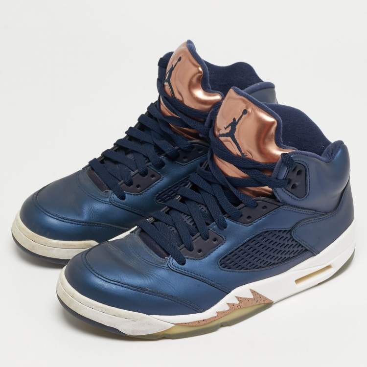 مملوكة مسبقًا Jordan 5 Retro Size 43 Blue/Bronze Leather High Top Sneakers