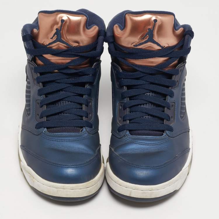مملوكة مسبقًا Jordan 5 Retro Size 43 Blue/Bronze Leather High Top Sneakers