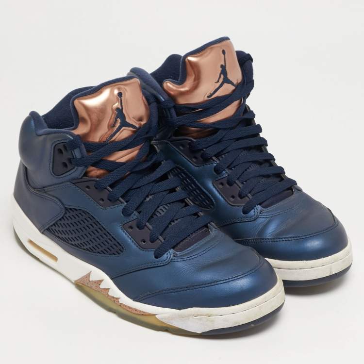 مملوكة مسبقًا Jordan 5 Retro Size 43 Blue/Bronze Leather High Top Sneakers