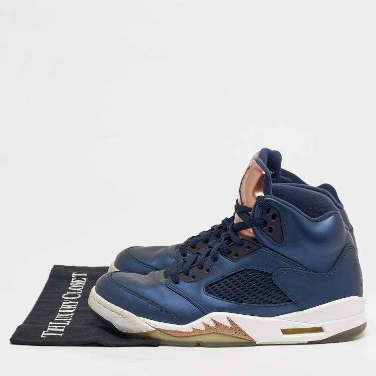 مملوكة مسبقًا Jordan 5 Retro Size 43 Blue/Bronze Leather High Top Sneakers