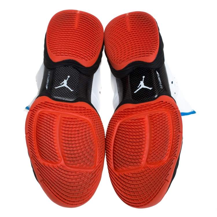 Pre Owned Air Jordan White/Blue Leather and Mesh XX8 Locked and Loaded High Top Sneakers Size 45.5