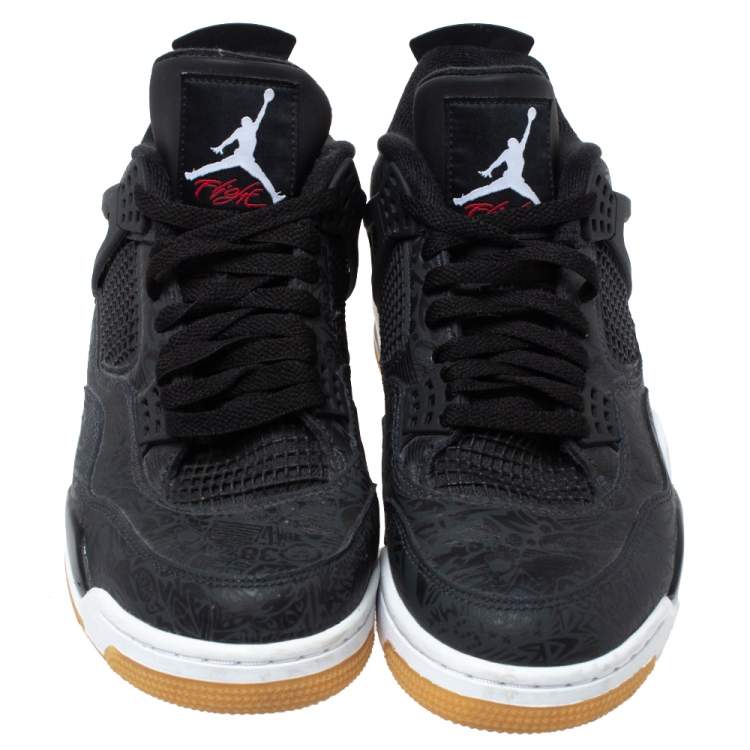Pre Owned Jordan Black Leather '4 Retro Laser' Lace Up Sneakers Size 43